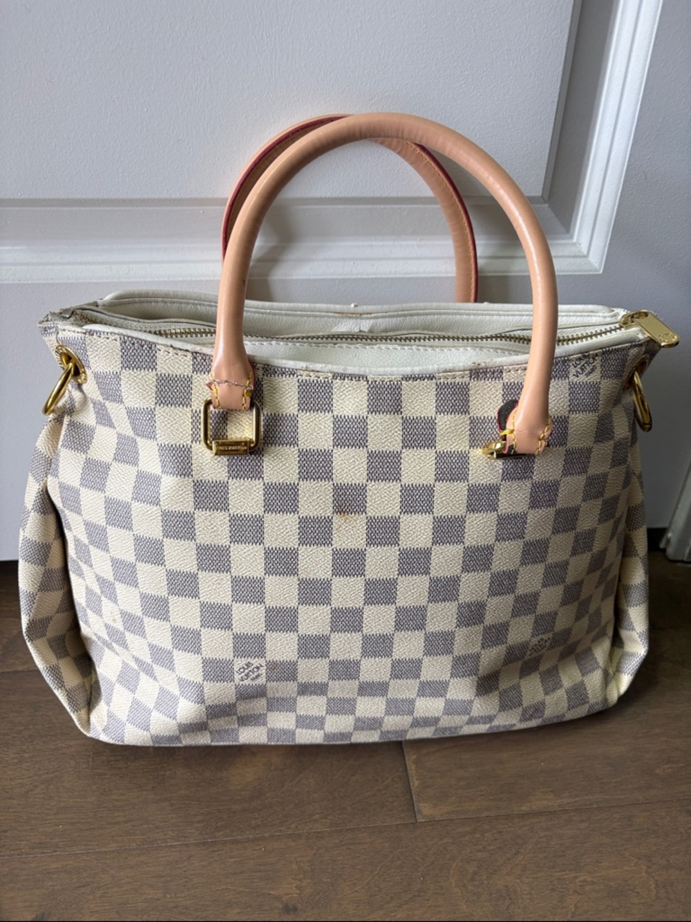 Louis Vuitton Cream and Light Gray Satchel